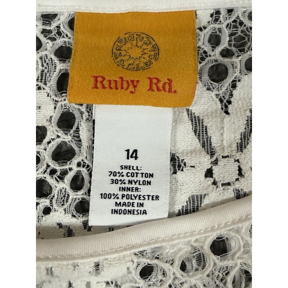 Ruby Rd. Womens Floral Lace Overlay Top w/ Tank Summer Beachy White Sz 14 - Picture 8 of 8